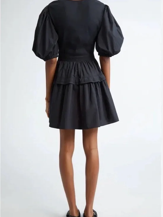 Ulla Johnson Black Puff-Sleeve Tiered Ruffle Mini Dress - Picture 2 of 3